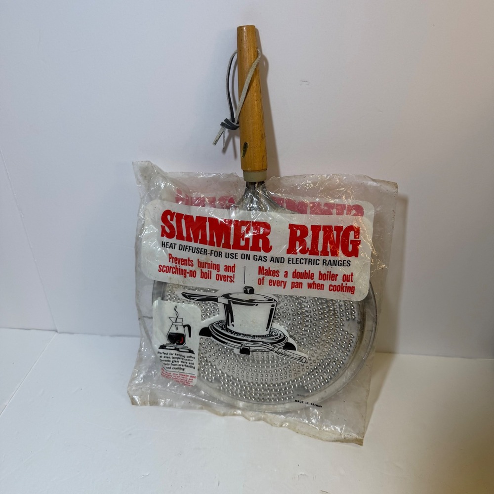 Vintage Simmer Ring Heat Diffuser Gas Electric Range Wood Handle Made in Taiwan